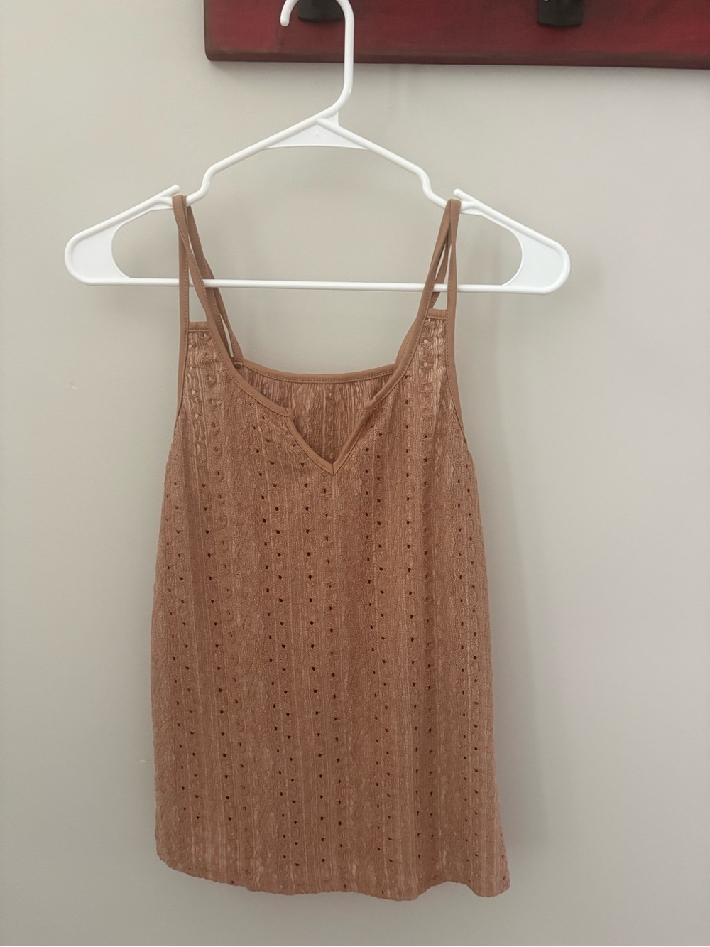 SHEIN Tan Eyelet V-Neck Double-Strap Tank Top